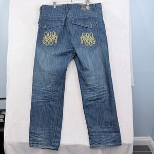 Red Ape Jeans Mens 42x32 Blue Hip Hop Baggy Wide Leg Y2K Embroidered Pocket